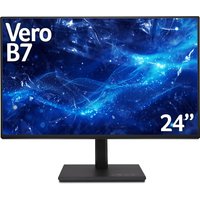 Acer Vero B7 23.8" monitor with slim bezels, black stand, and vibrant blue abstract display.