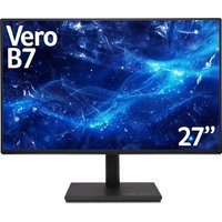 Acer Vero B7 B277G 27" monitor, Full HD, ZeroFrame design, IPS display, black stand, blue abstract screen background.