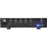 Black Adastra UA30 Compact 5ch 100V MixerAmp with five control knobs, input jack, and LED indicators on front panel.