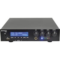 Black Adastra UM30 compact mixer amp with LCD display, knobs, USB port, and Bluetooth/FM controls.