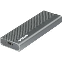 Grey ADATA EC680 M.2 SSD enclosure with ribbed texture and USB-C port.