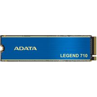 Blue ADATA LEGEND 710 1 TB M.2 NVMe SSD with gold trim and PCI Express connector.