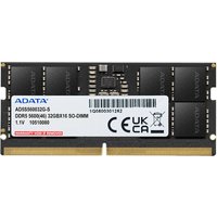 ADATA Premier 16GB DDR5 SO-DIMM RAM, black with labeled sticker, gold connector edge, 262-pin design.