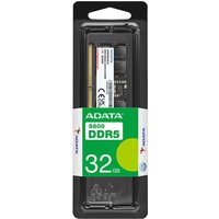 ADATA Premier 32 GB DDR5 memory module in black casing with green label and branding.