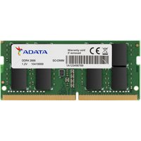 Green ADATA Premier DDR4 memory module with black chips and white label, 4 GB capacity, gold connector edge.