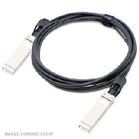 Black InfiniBand/fibre optic cable, 5 meters long, featuring two silver connectors at each end for high-speed data transmission.