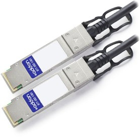 Two metallic 25G-CU passive DAC cables, each 1 meter long, with a silver finish and labeled with AddOn Networks branding, featuring a connector at each end.