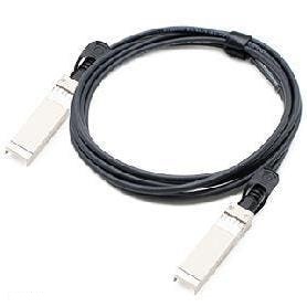 Black 25Gbase-Cu SFP28 to SFP28 direct cable with metal connectors at both ends, designed for high-speed data transmission, compatible with TAA compliance.