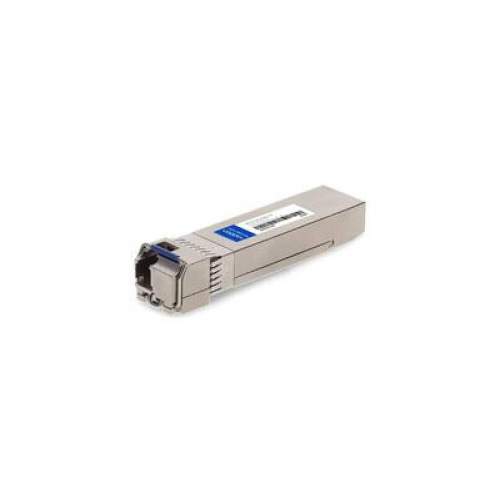 Silver metal network transceiver module with a blue label, featuring a compact design and connector port, designed for 25G LR optical connectivity.