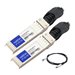 Two compatible 10GBASE-CU SFP+ transceivers with a black and white design, featuring a flexible cable for connectivity, labeled with clear specifications and branding.