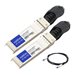 Two AddOn Networks SFP28 transceivers in silver and black, labeled "Addon Cisco Sfp-H25G-Cu5M," with a flexible cable for 25Gbase-Cu connectivity.