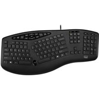 Black Adesso AKB-160UB-UK ergonomic USB keyboard with curved layout and UK QWERTY keys.
