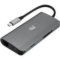 Grey Adesso laptop dock with USB Type-C connector, multiple ports, and sleek design