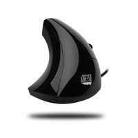 Black Adesso iMouse E1 vertical ergonomic mouse with illuminated buttons and curved design.