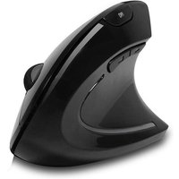 Black Adesso iMouse E10 vertical ergonomic wireless mouse with side buttons and glossy finish.