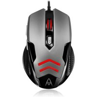 Adesso Multi-Color 6-Button Gaming Mouse, silver and black with red accents, ergonomic design, wired connection.