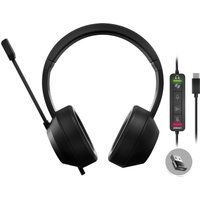 Black Adesso Xtream P7 headset with headband, boom mic, USB Type-A connector, and inline control for calls and music.