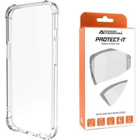 Clear gel case for Samsung Galaxy S26 Ultra with reinforced corners, shown next to orange and white packaging.