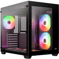 Black Aerocool Dryft Midi Tower with tempered glass panels and RGB fans on the front and side.