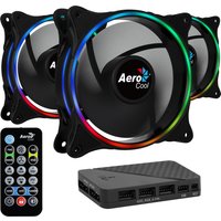 Aerocool Eclipse 12 Pro black computer case fan with RGB lighting, remote control, and hub.