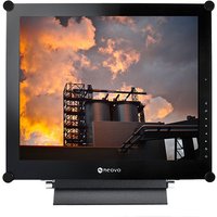 Black AG Neovo SX-19G CCTV monitor with 19" screen, 1280x1024 resolution, displaying industrial sunset scene.