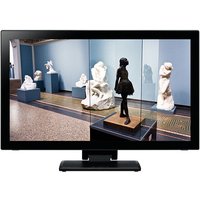 Black AG Neovo TM-23 23" Full HD LCD touchscreen monitor displaying a museum art exhibit.