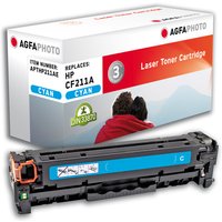 AgfaPhoto cyan toner cartridge with blue label, black casing, and branded packaging box in the background.