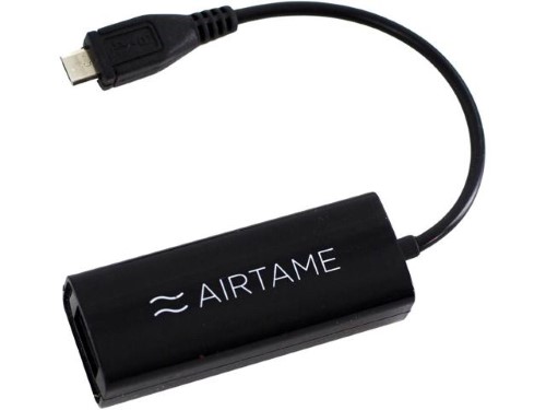 Black ATETH Ethernet Network Adapter by AIRTAME featuring a compact design with a USB connector and the AIRTAME logo prominently displayed.