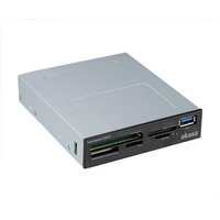 Black Akasa AK-ICR-27 internal card reader with USB 3.2 Gen 1 port, multiple card slots, and sleek front panel design.
