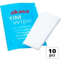Blue Akasa TIM Wipes packet with white text, containing folded white cleaning wipes, labeled "10 pcs."