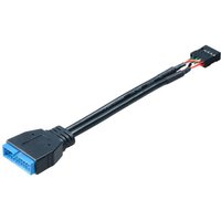 Black Akasa USB 3.0 to USB 2.0 adapter cable with blue connector and multicolored wires.