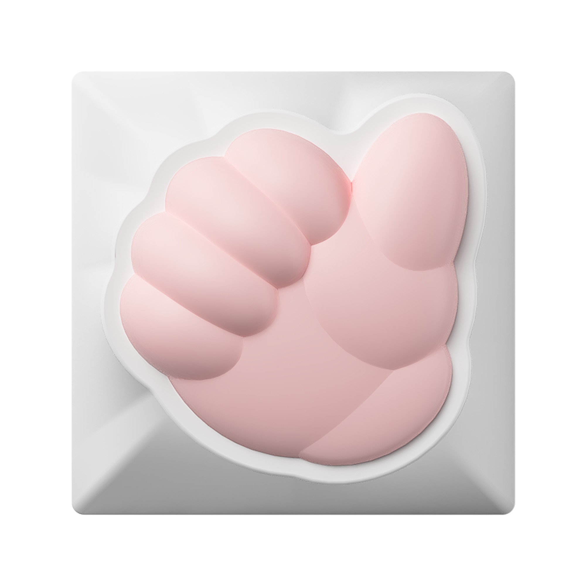 Artisan keycap featuring a pink, stylized fist design on a white base, crafted from durable plastic for mechanical keyboards.