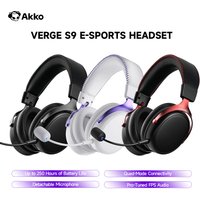 Black, white, and red AKKO Verge S9 E-Sports headset with mic, cushioned ear pads, and adjustable headband.