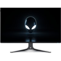 Alienware AW2723DF monitor, 27-inch, 2560x1440 resolution, sleek black design with illuminated alien logo on screen.