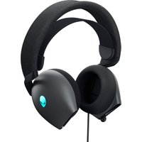 Grey Alienware AW520H wired gaming headset with padded headband, over-ear cups, and glowing alien logo.