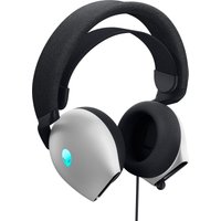 White Alienware AW520H wired gaming headset with black cushioned headband and glowing blue logo on ear cups.
