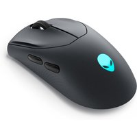 Alienware AW720M gaming mouse, black, ambidextrous, wireless, with blue alien logo and side buttons.