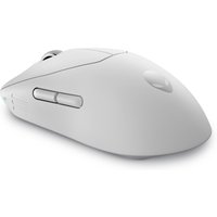 White Alienware Pro wireless gaming mouse with sleek design, side buttons, and Alienware logo on top.