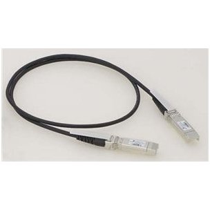 Black fibre optic cable, 1 meter long, featuring two SFP+ connectors with silver metal housing, designed for high-speed data transmission.