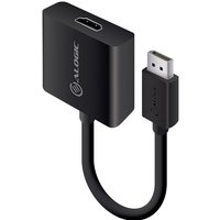 Black ALOGIC 20cm DisplayPort to HDMI adapter, male to female, supports 4K@60Hz, with logo on the rectangular body.