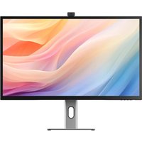 32" ALOGIC 4K Ultra HD LED display, aluminum-black frame, vibrant screen, sleek stand with cable management hole.