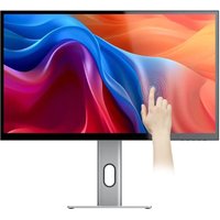27" ALOGIC Clarity 5K Touch UHD Monitor, sleek silver frame, touchscreen, USB-C power delivery, vibrant display.