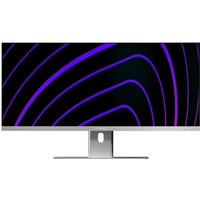 Silver ALOGIC Edge 34" UltraWide Quad HD monitor with thin bezels and a sleek stand.