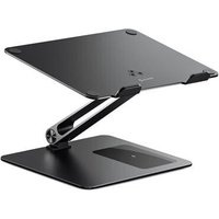 Black ALOGIC Elite Power laptop stand with adjustable arm and integrated wireless charger on the base.