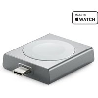 White ALOGIC MAGAWC smartwatch charger with USB-C connector, compact square design, wireless fast charging capability.