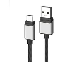 Grey ALOGIC USB 2.0 cable, 2m, with USB A and USB C connectors, braided design with metallic accents.