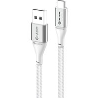 Silver ALOGIC 3m USB cable with USB A and USB C connectors, braided design, USB 2.0 compatibility.