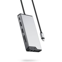 Sleek silver ALOGIC Universal 12-in-1 Mini Dock DV2 with multiple ports and attached USB-C cable.