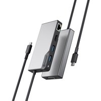 ALOGIC USB-C Fusion MAX 6-in-1 Hub V2, silver, with Ethernet, USB, HDMI ports, and attached USB-C cable.