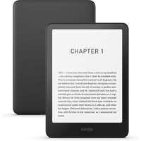 Black Amazon Kindle Paperwhite e-book reader with touchscreen, 16 GB storage, displaying text on screen.